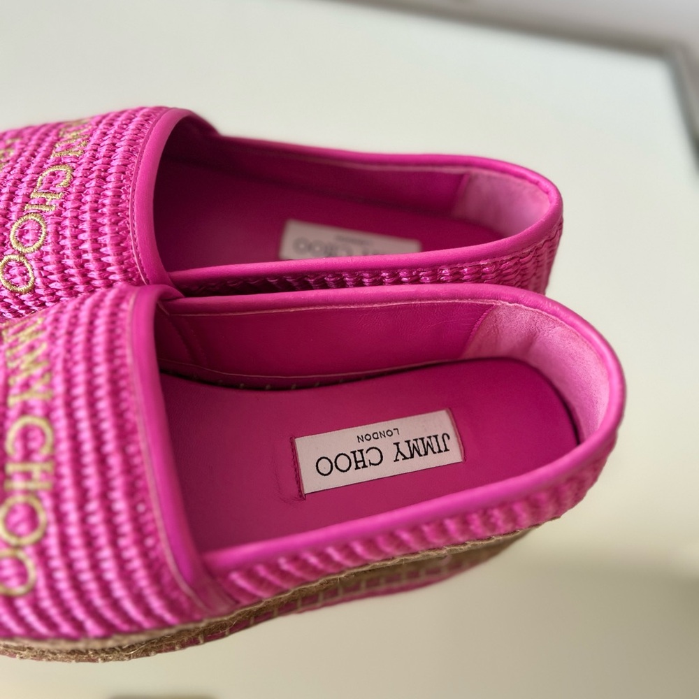 New JIMMY CHOO Brie Flat logo raffia espadrilles $595 37 - Picture 9 of 12